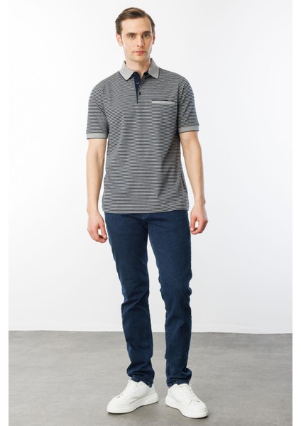 Erkek Polo Yaka Çizgili %100 Pamuk T-Shirt Gri modelleri