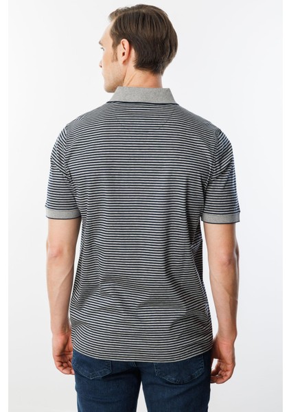 Erkek Polo Yaka Çizgili %100 Pamuk T-Shirt Gri indirimleri