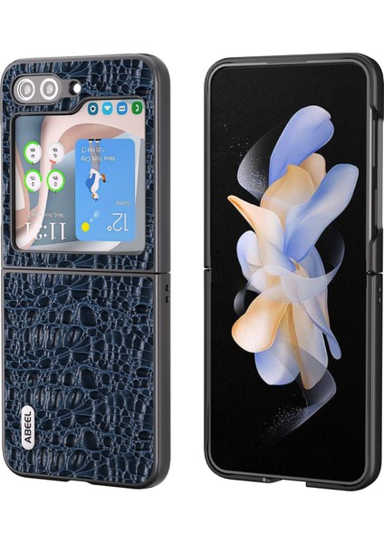 Samsung Galaxy Z Flip5 5g Inek Deri Kaplamalı Pc Telefon Kılıfı Dokulu Kaymaz Kapak (Yurt Dışından)