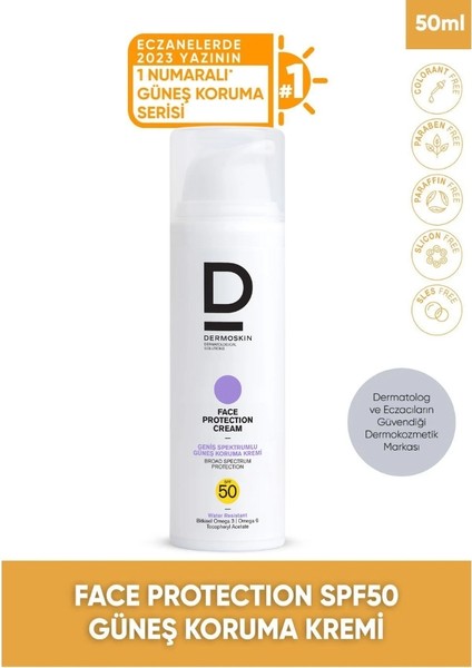 Face Protection Cream Spf 50+ | Nemlendirici Yüz Güneş Kremi | Suya Dayanıklı | 50 ml