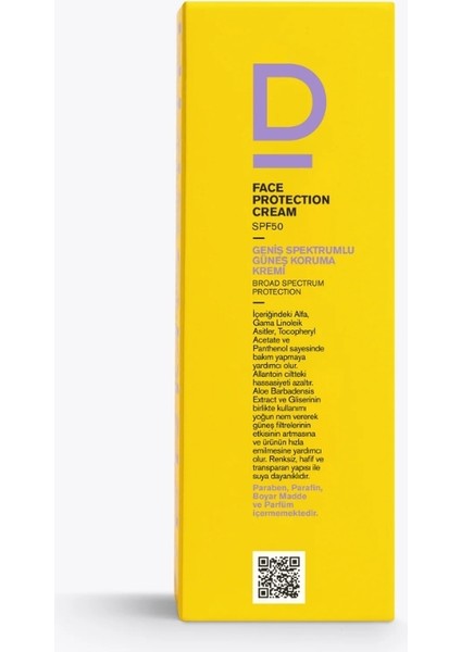 Face Protection Cream Spf 50+ | Nemlendirici Yüz Güneş Kremi | Suya Dayanıklı | 50 ml