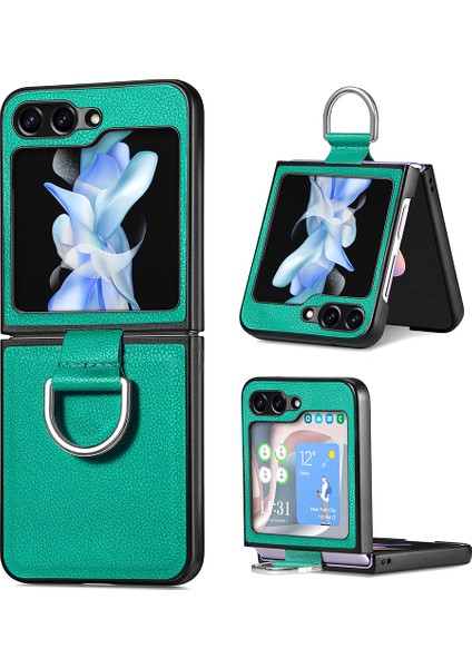 Samsung Galaxy Z Flip5 5g Kickstand Telefon Kılıfı Litchi Doku Deri + Sert Pc Koruyucu Kapak (Yurt Dışından)