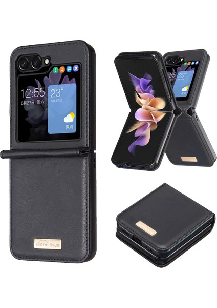Samsung Galaxy Z Flip5 5g Pu Deri + Pc Telefon Kılıfı Darbeye Dayanıklı Koruyucu Kapak (Yurt Dışından)