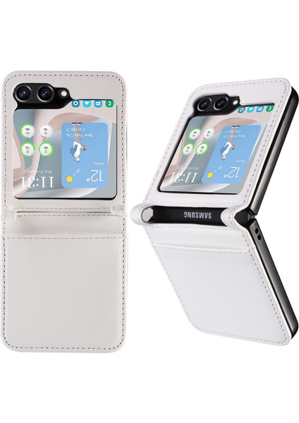 Samsung Galaxy Z Flip5 5g Litchi Doku Telefon Kılıfı Pu Deri + Pc Kart Yuvası Kapağı (Yurt Dışından)