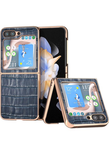 Samsung Galaxy Z Flip5 5g Timsah Dokulu Arka Kapak Inek Deri + Pc Telefon Kılıfı (Yurt Dışından)