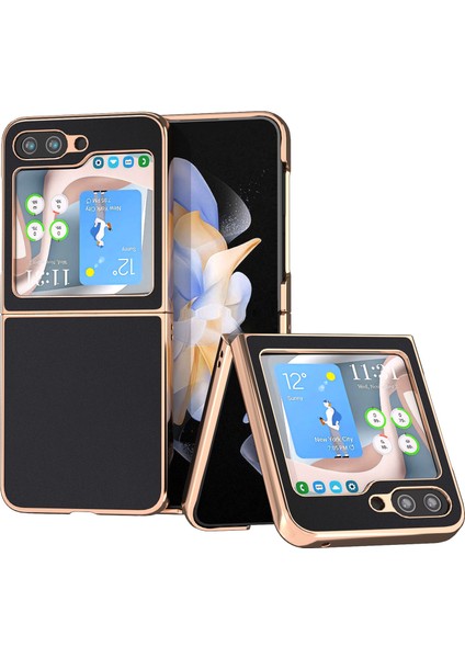 Samsung Galaxy Z Flip5 5g Galvanik Telefon Kılıfı Inek Deri + Pc Kapağı (Yurt Dışından)