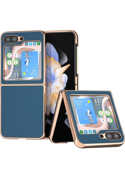 Samsung Galaxy Z Flip5 5g Galvanik Telefon Kılıfı Inek Deri + Pc Kapağı (Yurt Dışından)