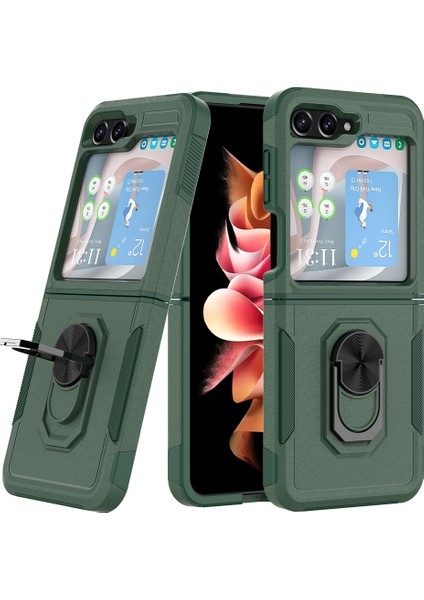 Samsung Galaxy Z Flip5 5g Metal Halka Tutucu Kickstand Kılıf Pc + Tpu Darbeye Dayanıklı Telefon Kapağı (Yurt Dışından)