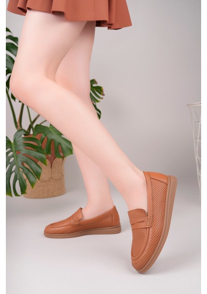 Kadın Hakiki Deri Taba Comfort Loafer modelleri