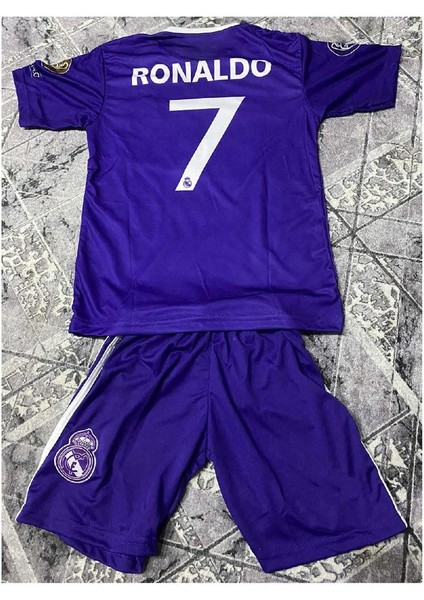 Cristiano Ronaldo 2017 Cardif Ligi Mor Çocuk Forma Takımı 4'lü Set Çorap+Bileklik Hediyeli