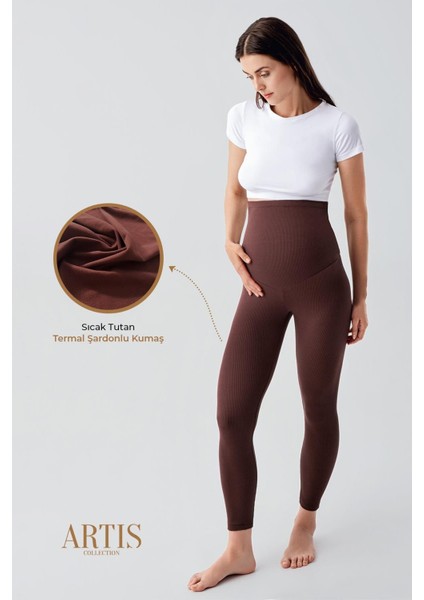 Fitilli Termal Içi Şardonlu Sıcak Tutan Beli Ayarlanabilir Hamile Tayt F06