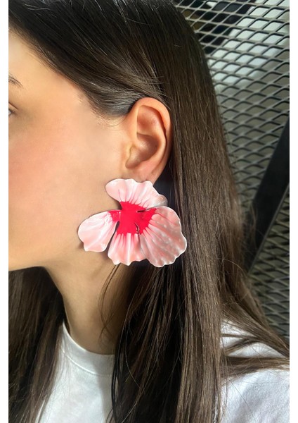 Orkide Büyük Metal Çiçek Küpe