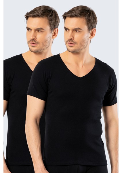 Cacharel Erkek Derin V Yaka Fanila 2'li Paket 1502/SIYAH