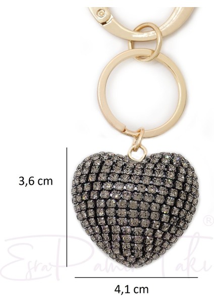 Siyah Renk Taşlı Kalp Anahtarlık ve Çanta Süsü fiyatları