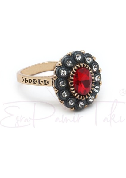 Kırmızı Beyaz Zirkon Taş Elmas Montür Yüzük