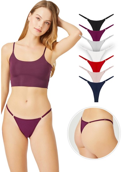 Basic Pamuklu Beli Ayarlanır Kadın Tanga Külot 7'li Paket