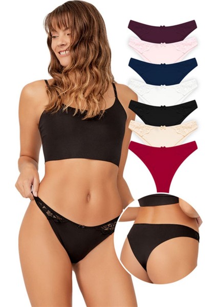 Basic Lazer Kesim Dantel Detaylı Brezilya 7'li Paket Külot