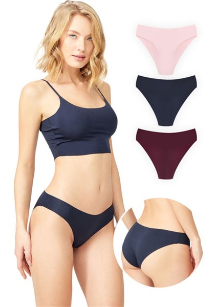 Basic Iz Yapmayan Lazer Kesim Kadın Bikini Külot 3'lü Paket - 5