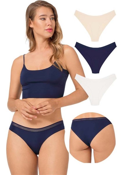 File Lastikli Lazer Kesim Bikini Külot 3'lü Paket - 2