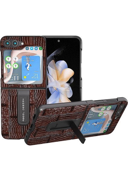 Samsung Galaxy Z Flip5 5g Kickstand Kapak Inek Deri + Pc Telefon Kılıfı (Yurt Dışından)