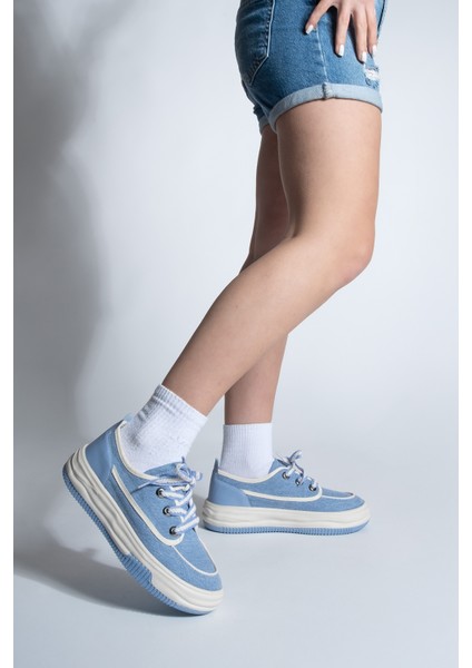 Kadın Sneaker Bağcıklı Keten Spor Ayakkabı Rotvi