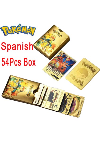 Ispanyol 54 Adet Kutu Stili Yeni Stil Sıcak Pokemon Kartı Oft Metal Altın Simli Kartlar Ingilizce Vmax Gx Charizard Oyun Koleksiyonu Pikachu Kutuları Oyuncak Erkek (Yurt Dışından)