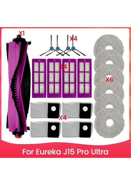 Eureka J15 Pro Ultra Elektrikli Süpürge Aksesuarları Yedek Parçaları Için 19 Adet Fırça Filtre Toz Torbası ve Paspas Bezi Seti (Yurt Dışından)