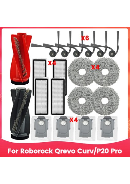 Roborock Qrevo CURV/P20 Pro Robot Süpürge Için Çift Ana Yan Fırçalar Hepa Filtreler Paspas Pedi Toz Torbaları (Yurt Dışından)
