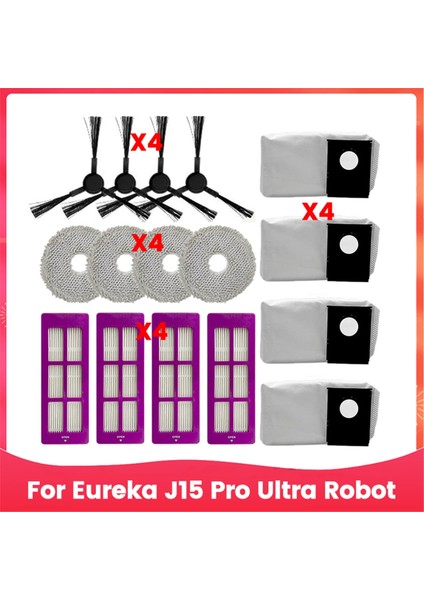 Eureka J15 Pro Ultra Robot Süpürge Aksesuarları Için 16 Adet Yan Fırça Filtresi Paspas Bezi Toz Torbası Yedek Parçaları (Yurt Dışından)