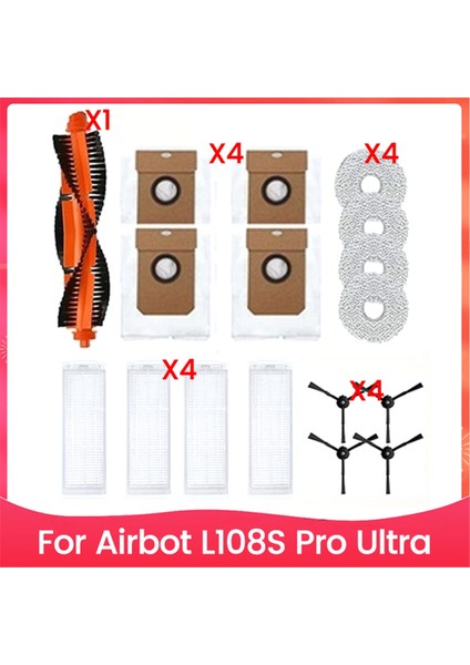 Airbot L108S Pro Ultra Elektrikli Süpürge Aksesuarları Yedek Parçaları Için 17 Adet Fırça Filtre Toz Torbası ve Paspas Bezi Seti (Yurt Dışından)