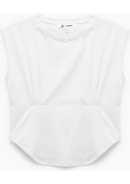 Bisiklet Yaka Korse Detaylı Slim Fit Kolsuz Crop Tişört