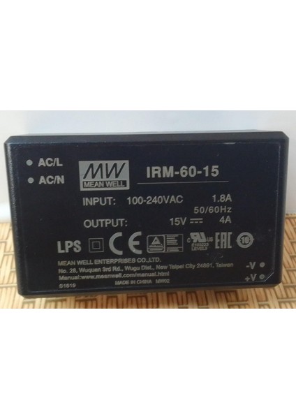 Irm-60-15 60W Tek Çıkışlı Kapsüllenmiş Güç Kaynağı