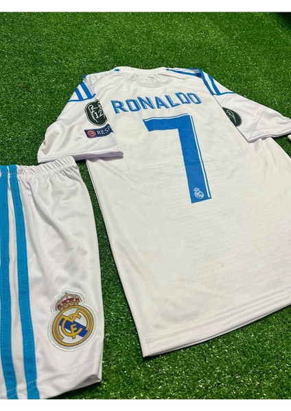 2017/18 Beyaz Ş-Ligi Ronaldo Reaal.madridd. Çocuk Alt-Üst Takım T-Shrt +Şort+Çorap+Bileklik
