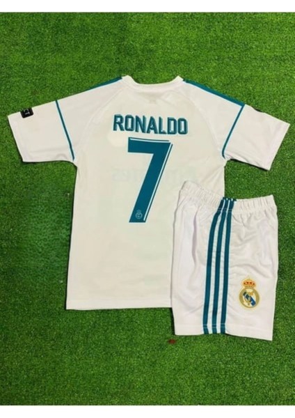 2017/18 Beyaz Ş-Ligi Ronaldo Reaal.madridd. Çocuk Alt-Üst Takım T-Shrt +Şort+Çorap+Bileklik
