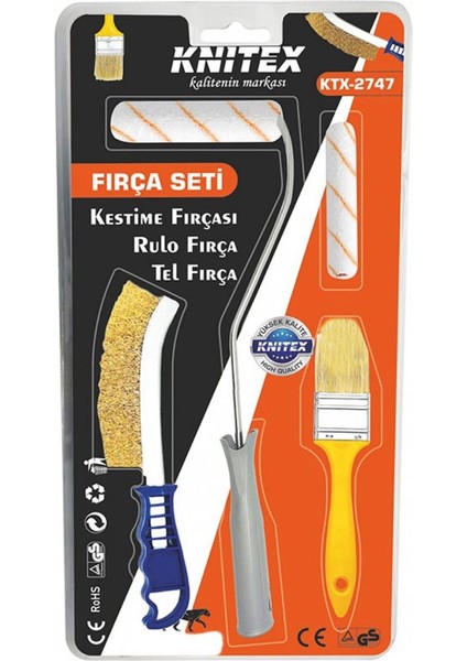 Boya & Temizlik Seti – Rulo Fırça, Kestirme Fırça ve Tel Fırça 3’lü