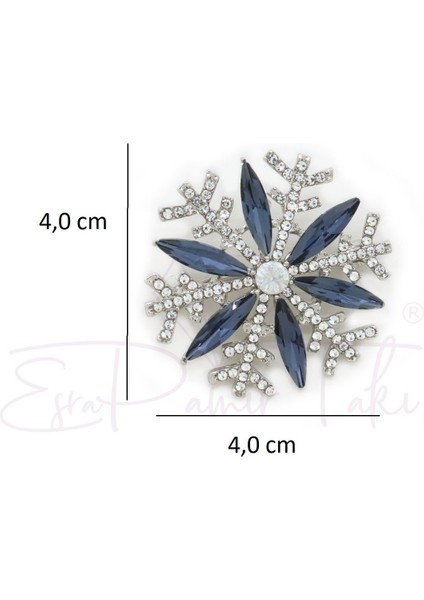 Lacivert Taşlı Gümüş Renk Kar Kristali Broş fiyatları