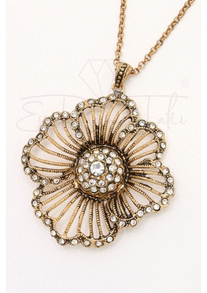 Elmas Montür Büyük Çiçek Kolye