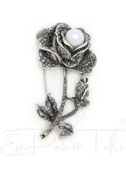 Markazit Taşlı Incili Çiçek Broş