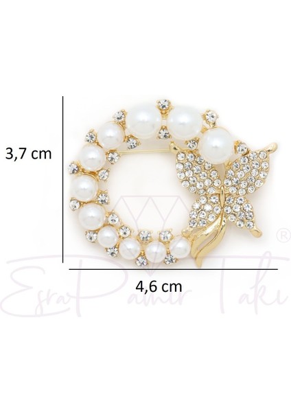 Zirkon Taşlı Altın Renk Incili Kelebekli Çelenk Broş fiyatları