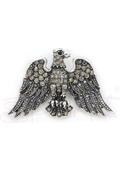 Taşlı Gümüş Renk Kartal Broş