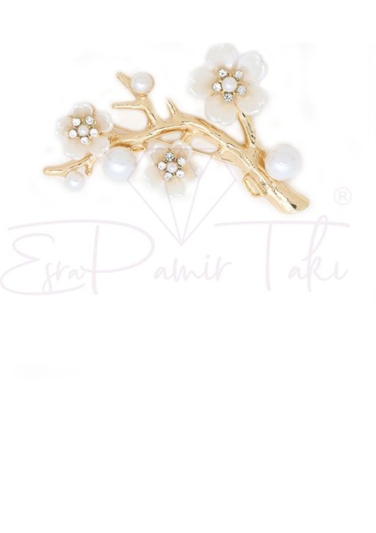 Taşlı Incili Altın Renk Çiçek Broş