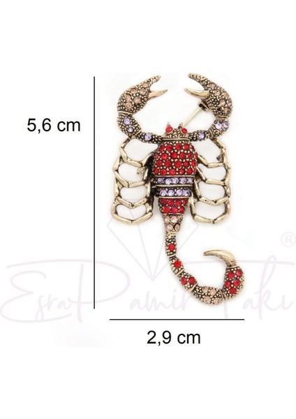 Hareketli Kuyruklu Kırmızı ve Kehribar Renk Zirkon Renk Taşlı Bronz Renk Akrep Broş fiyatları