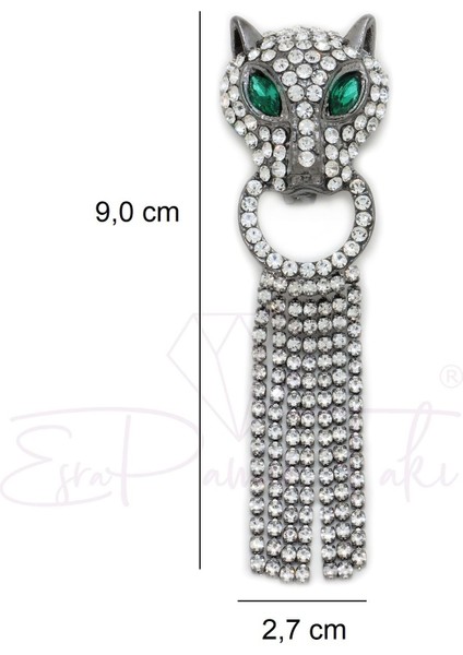 Zirkon Taşlı Gümüş Renk Sallantılı Kaplan Broş fiyatları