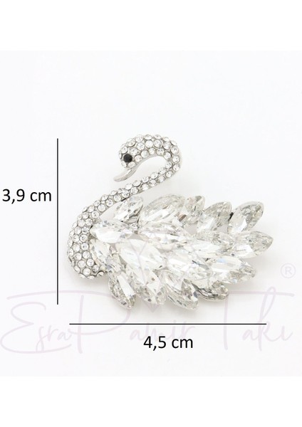 Gümüş Renk Zirkon Taşlı Kuğu Broş fiyatları