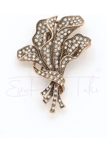 Bronz Renk Zirkon Taşlı Buket Elmas Montür Broş