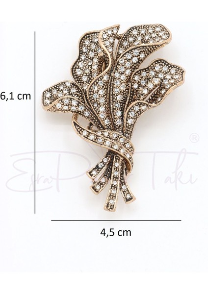 Bronz Renk Zirkon Taşlı Buket Elmas Montür Broş fiyatları