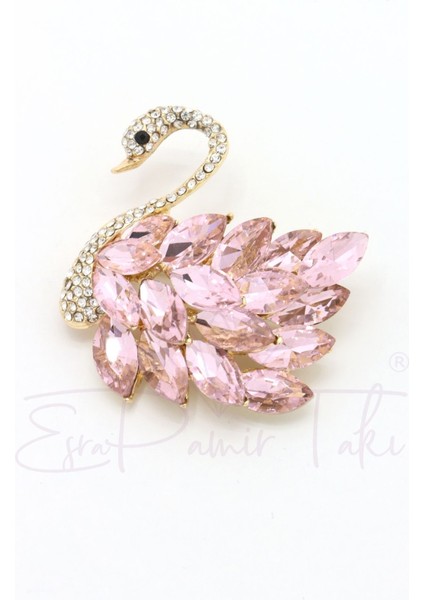 Pembe Zirkon Taşlı Kuğu Broş