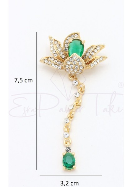 Yeşil Zirkon Taşlı Sallantılı Çiçek Broş fiyatları