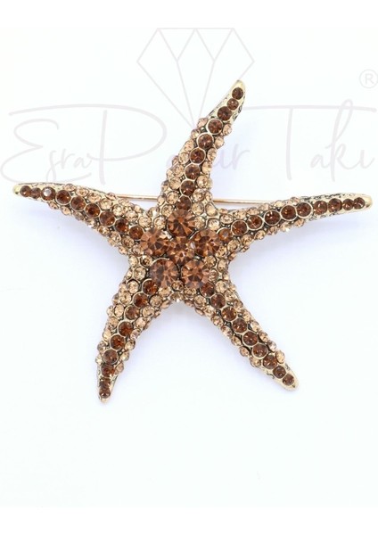 Kahverengi Zirkon Taşlı Deniz Yıldızı Broş