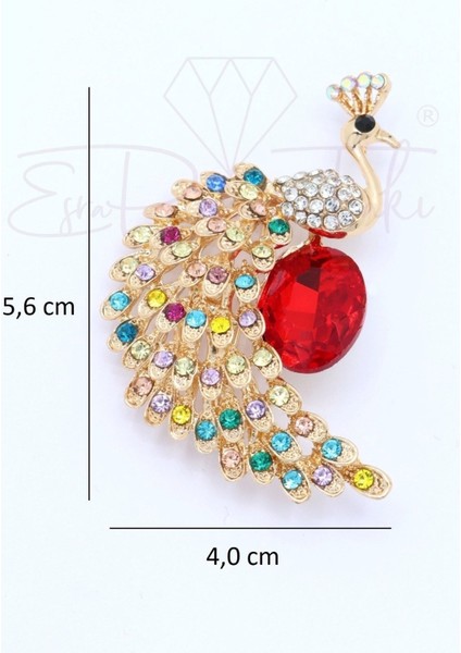 Kırmızı Zirkon Taşlı Tavus Kuşu Broş fiyatları